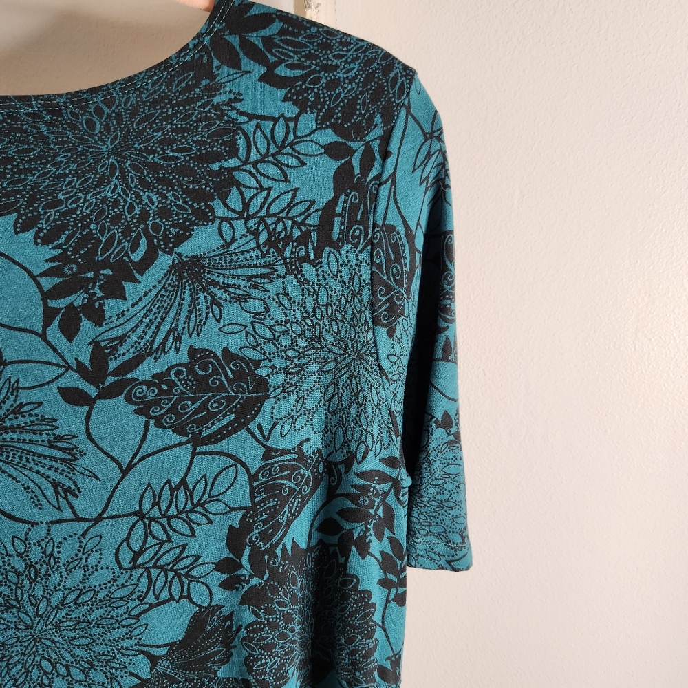 Bryn Walker Dress NWT womens Large blue black floral short sleeve Chelsea - Picture 7 of 7